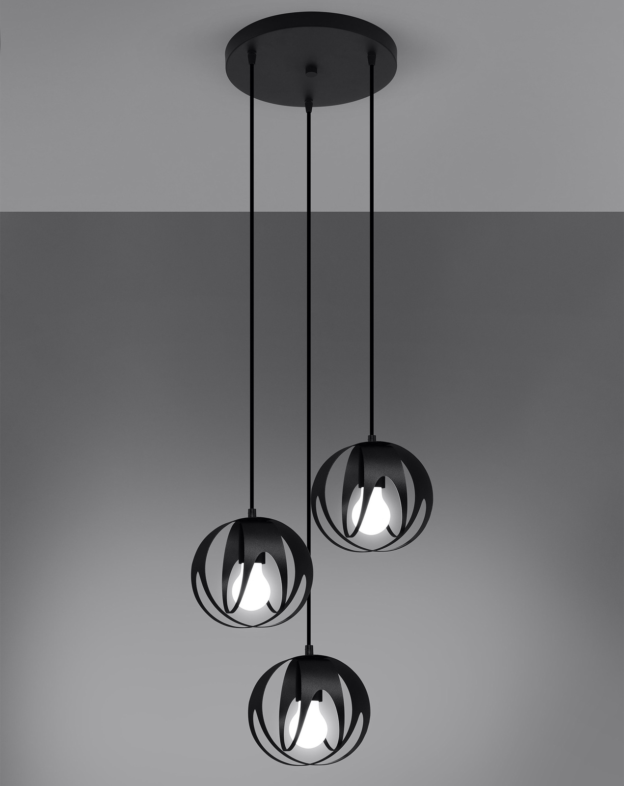 Lampa wisząca TULOS 3P czarna + 3x Żarówka LED E27 4000K Zimna 7,5W 650lm