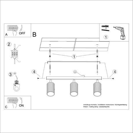 Plafon KARBON 3L biały + 3x Żarówka LED GU-10 3000K Ciepła 7W 510lm