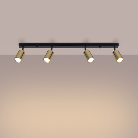 Plafon WINX 4L czarny/złoty + 4x Żarówka LED GU-10 4000K Zimna 7W 530lm