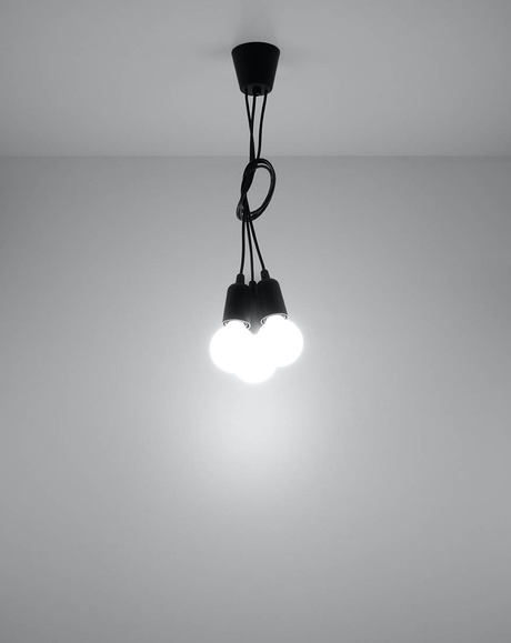 Lampa wisząca DIEGO 3 czarna + 3x Żarówka LED E27 4000K Zimna 7,5W 650lm