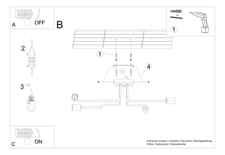 Żyrandol VECTOR 4 czarny + 4X Żarówka LED E27 3000K 7W 760lm