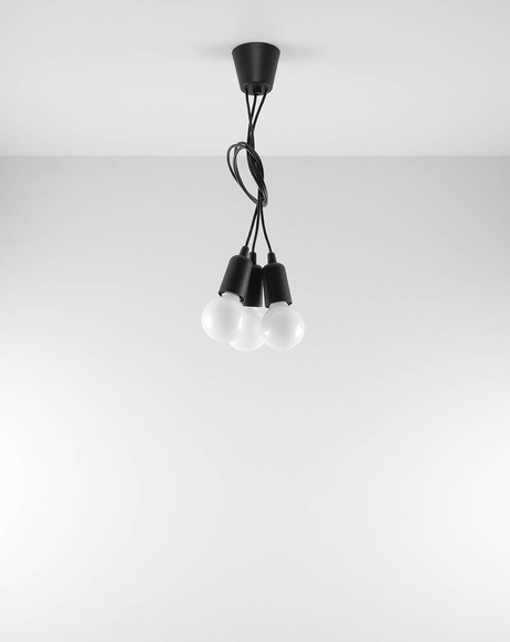 Lampa wisząca DIEGO 3 czarna + 3x Żarówka LED E27 4000K Zimna 7,5W 650lm