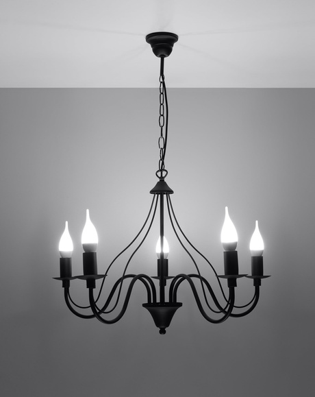 Żyrandol MINERWA 5 czarny + 5x Żarówka LED E14 3000K Ciepła 7,5W 620lm