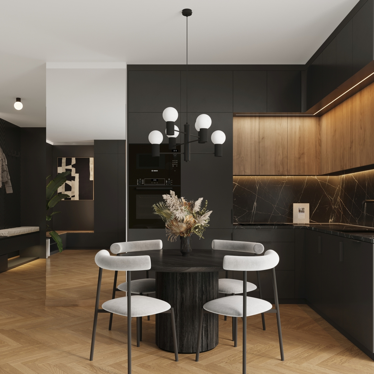 Żyrandol HALO 6 czarny + 6X Żarówka LED G9 4000K Zimna 4,5W 460lm