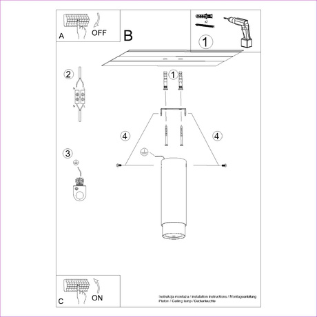 Plafon NERO 22,5 czarny/chrom + 1x Żarówka LED GU-10 4000K Zimna 7W 530lm