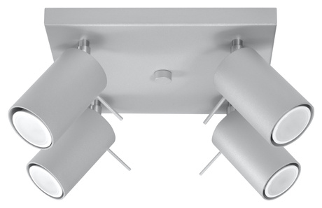 Plafon RING 4 Szary + 4x Żarówka LED GU-10 3000K Ciepła 7W 620lm