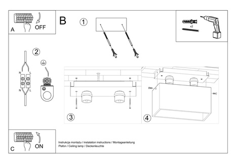 Plafon QUAD MAXI szary + 2x Żarówka LED GU-10 3000K Ciepła 7W 620lm