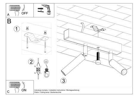 Plafon EYETECH 2 czarny + 2x Żarówka LED G9 3000K Ciepła 3W 192lm