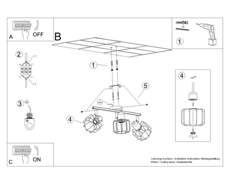Plafon BELUCI 3 czarny + 3x Żarówka LED E14 4000K Zimna 7,5W 680lm