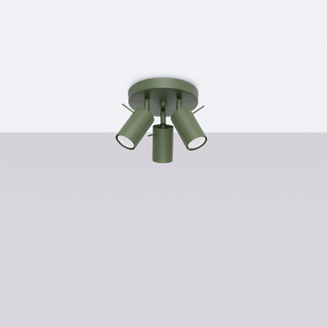 Plafon RING 3P zielony oliwkowy + 3x Żarówka LED GU-10 4000K Zimna 7W 530lm
