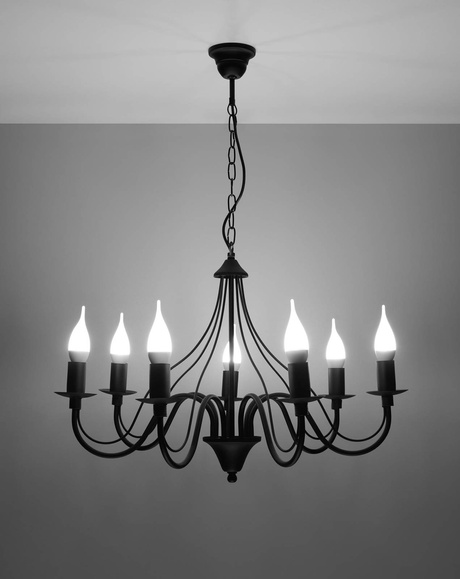 Żyrandol MINERWA 7 czarny + 7x Żarówka LED E14 4000K Zimna 7,5W 650lm