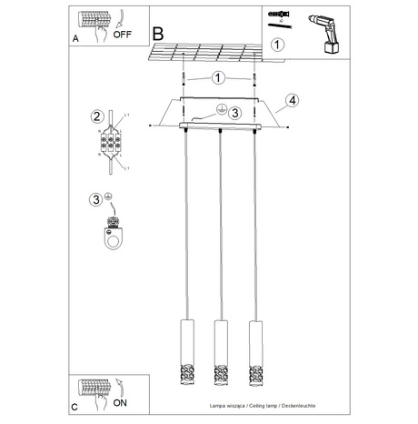 Lampa wisząca LIRO 3L biały + 3X Żarówka LED GU-10 4000K Zimna 7W 530lm