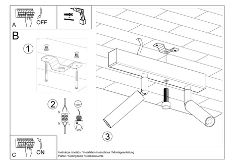 Plafon EYETECH 2 czarny + 2x Żarówka LED G9 4000K Zimna 3W 204lm