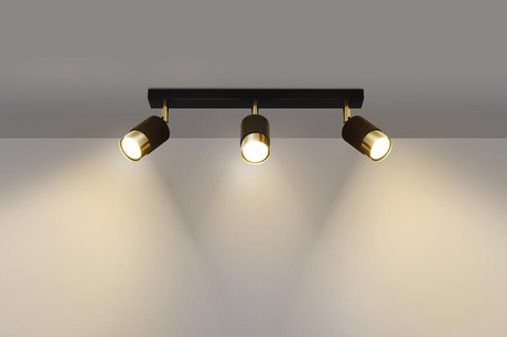 Plafon NERO 3 czarny/złoty + 3x Żarówka LED GU-10 4000K Zimna 7W 630lm