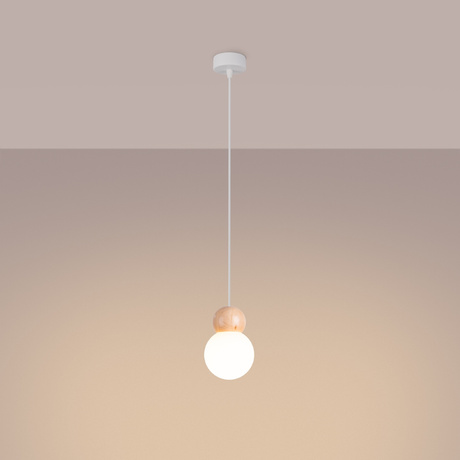 Lampa wisząca PEKKA 1 biała/naturalne drewno + 1x Żarówka LED G9 4000K Zimna 4,5W 460lm