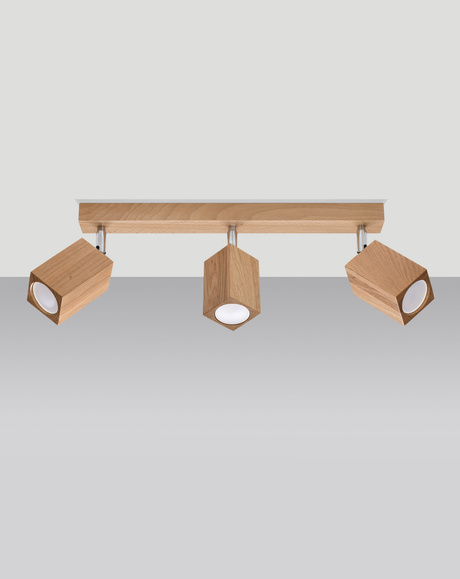 Plafon KEKE 3 dąb + 3x Żarówka LED GU-10 3000K Ciepła 7W 620lm