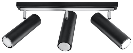 Plafon DIREZIONE 3 czarny + 3x Żarówka LED GU-10 3000K Ciepła 7W 620lm