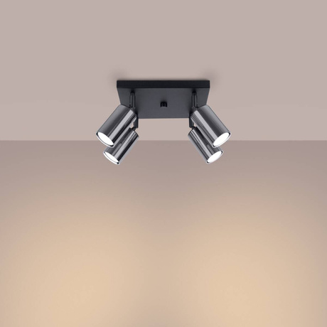 Plafon WINX 4 czarny/chrom + 4x Żarówka LED GU-10 3000K Ciepła 7W 510lm