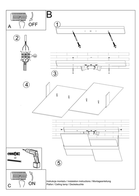Plafon MASSIMO chrom + 2x Żarówka LED E27 4000K Zimna 7,5W 650lm