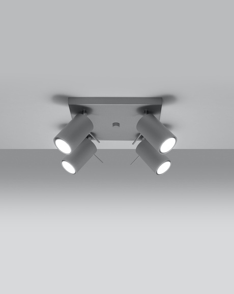 Plafon RING 4 Szary + 4x Żarówka LED GU-10 3000K Ciepła 7W 620lm