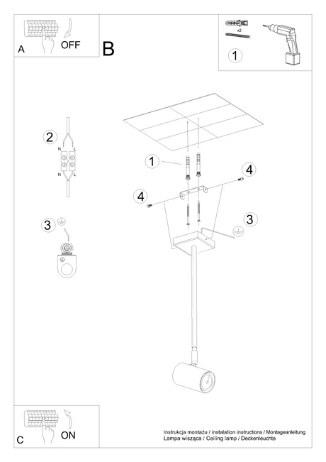 Plafon NORANO czarny + 1x Żarówka LED GU-10 3000K Ciepła 7W 620lm