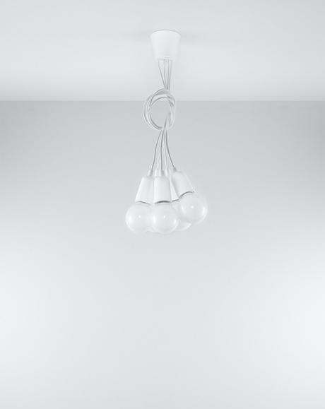 Lampa wisząca DIEGO 5 biała + 5 x Żarówka LED E27 4000K Zimna 7,5W 650lm