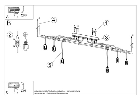 Żyrandol SALAMANCA 6 czarny + 6x Żarówka LED E27 3000K Ciepła 7,5W 620lm