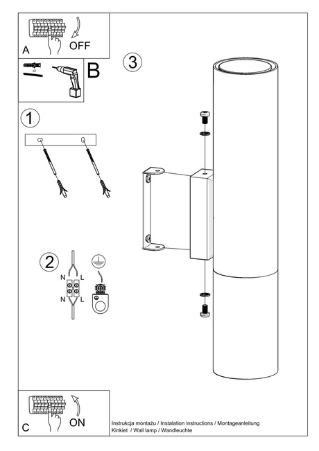 Kinkiet LOOPEZ czarny/złoty + 2x Żarówka LED GU-10 3000K Ciepła 7W 620lm