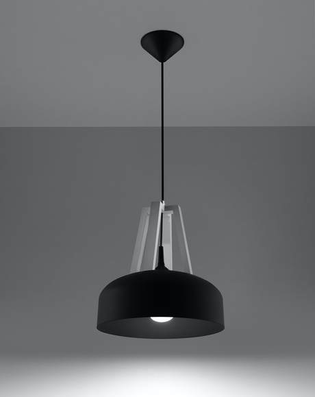 Lampa wisząca CASCO czarna/białe drewno + 1x Żarówka LED E27 3000K Ciepła 7,5W 620lm