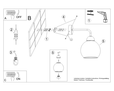 Kinkiet ALINO 1 czarny + 1x Żarówka LED E27 3000K Ciepła 7,5W 620lm