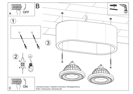 Plafon BASIC 2 beton + 2x Żarówka LED GU10 AR111 3000K CIEPŁA 12W 800lm