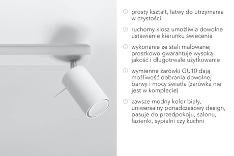 Plafon RING 2 biały + 2x Żarówka LED GU-10 3000K Ciepła 7W 620lm