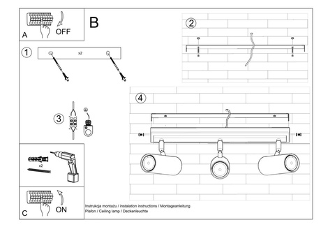 Plafon DIREZIONE 3 biały + 3x Żarówka LED GU-10 3000K Ciepła 7W 620lm