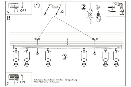 Plafon RING 6L chrom + 6x Żarówka LED GU-10 3000K Ciepła 7W 620lm