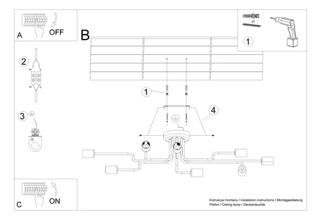 Żyrandol VECTOR 8 czarny + 8X Żarówka LED E27 3000K 7W 760lm