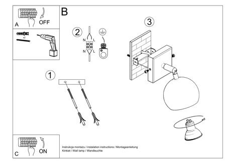 Kinkiet OCULARE 1 czarny + 1x Żarówka LED GU-10 4000K Zimna 7W 630lm