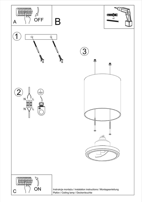 Plafon TIUBE biały + 1x Żarówka LED GU10 AR111 3000K CIEPŁA 12W 800lm