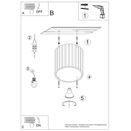 Plafon AURA 1 mocca GU10 + 1X Żarówka LED GU-10 4000K Zimna 7W 530lm