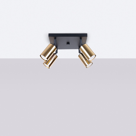 Plafon WINX 4 czarny/złoty + 4x Żarówka LED GU-10 3000K Ciepła 7W 510lm