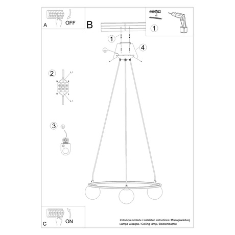 Żyrandol YOLI 3 + 3x Żarówka LED G9 3000K Ciepła 4,5W 450lm