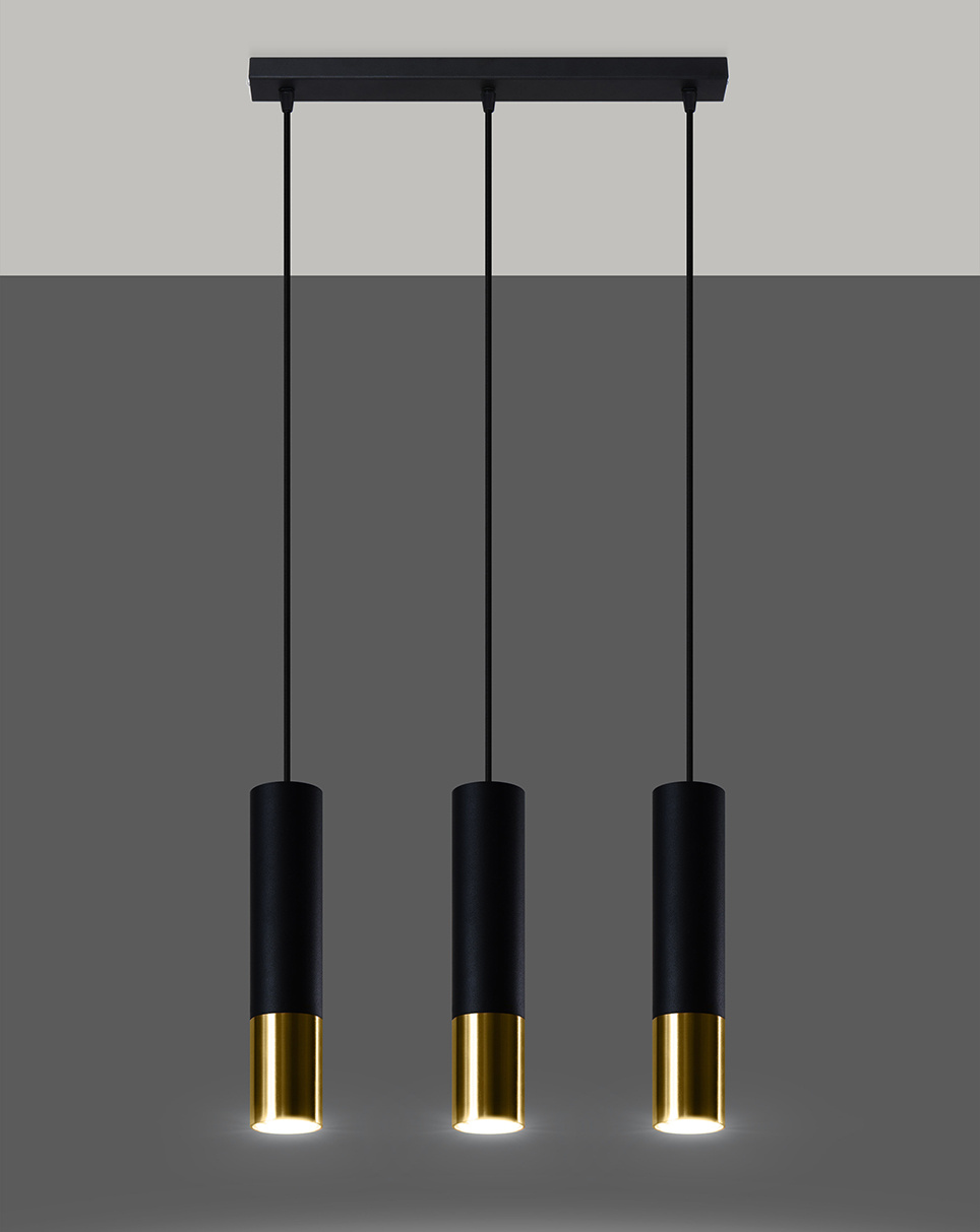 Lampa Wisząca LOOPEZ 3L czarny/złoto + 3x Żarówka LED GU-10 3000K Ciepła 7W 620lm