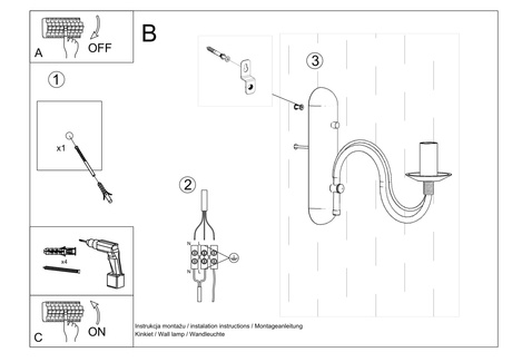 Kinkiet MINERWA biały + 1x Żarówka LED E14 3000K Ciepła 7,5W 620lm