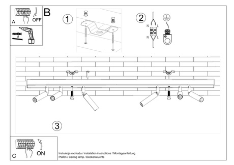 Plafon EYETECH 6 czarny + 6x Żarówka LED G9 3000K Ciepła 3W 192lm