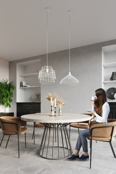 Lampa wisząca GATE biały + 1x Żarówka LED E27 4000K Zimna 7,5W 650lm