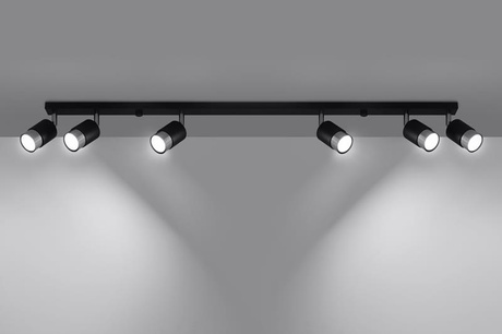 Plafon NERO 6 czarny/chrom + 6x Żarówka LED GU-10 3000K Ciepła 7W 620lm