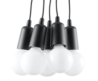 Lampa wisząca DIEGO 5 czarna + 5x Żarówka LED E27 3000K Ciepła 7,5W 620lm