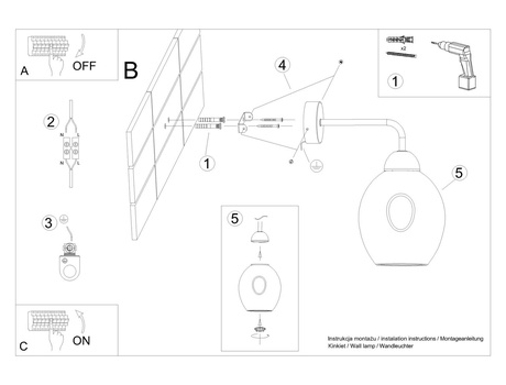 Kinkiet FILLAN 1 czarny + 1x Żarówka LED E27 4000K Zimna 7,5W 690lm