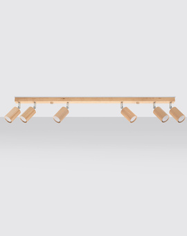 Plafon BERG 6 naturalne drewno + 6x Żarówka LED GU-10 4000K Zimna 7W 630lm