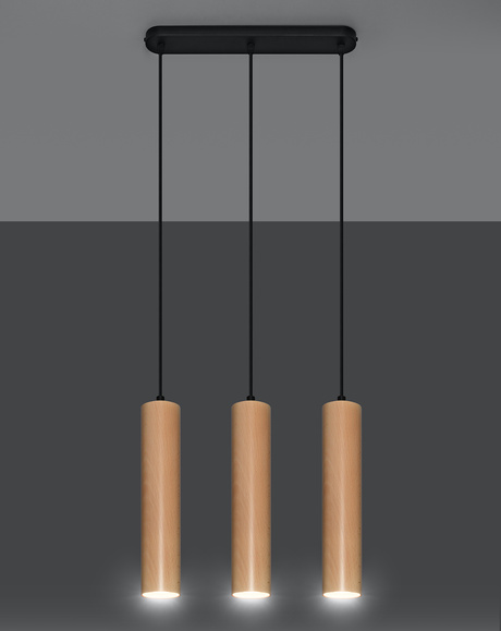 Lampa Wisząca LINO 3 naturalne drewno + 3x Żarówka LED GU-10 4000K Zimna 7W 630lm