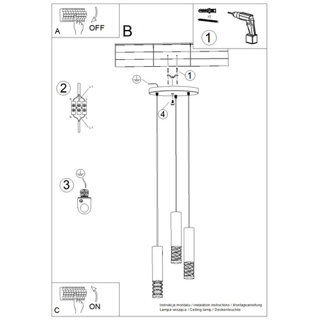 Lampa wisząca LAMI 3P biały + 3X Żarówka LED GU-10 3000K Ciepła 7W 510lm